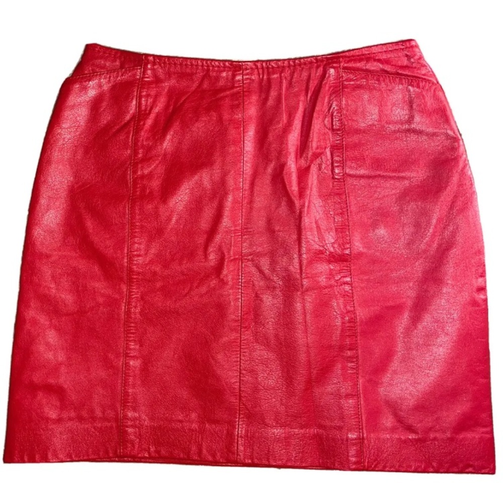 100% Genuine Leather Red Vintage Mini Skirt. Size: 2. Brand: Wilson’s leather.